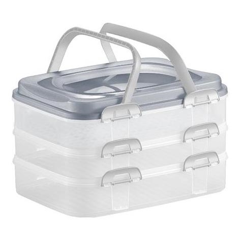 Pikniko dėžė su rankenomis 3 lygiai/pilka