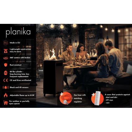 Planika - Lauko dujinis židinys 142x36 cm 8kW 1xAAA baltas + apsauginis dangtis