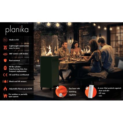 Planika - Lauko dujos židinys 142x36 cm 8kW 1xAAA žalia + apsauginis dangtelis
