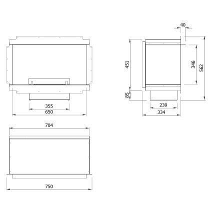 Planika - Įmontuojamas universalus BIO židinys su nuotolinio valdymo pultu 56,2x75 cm 2,5kW/230V