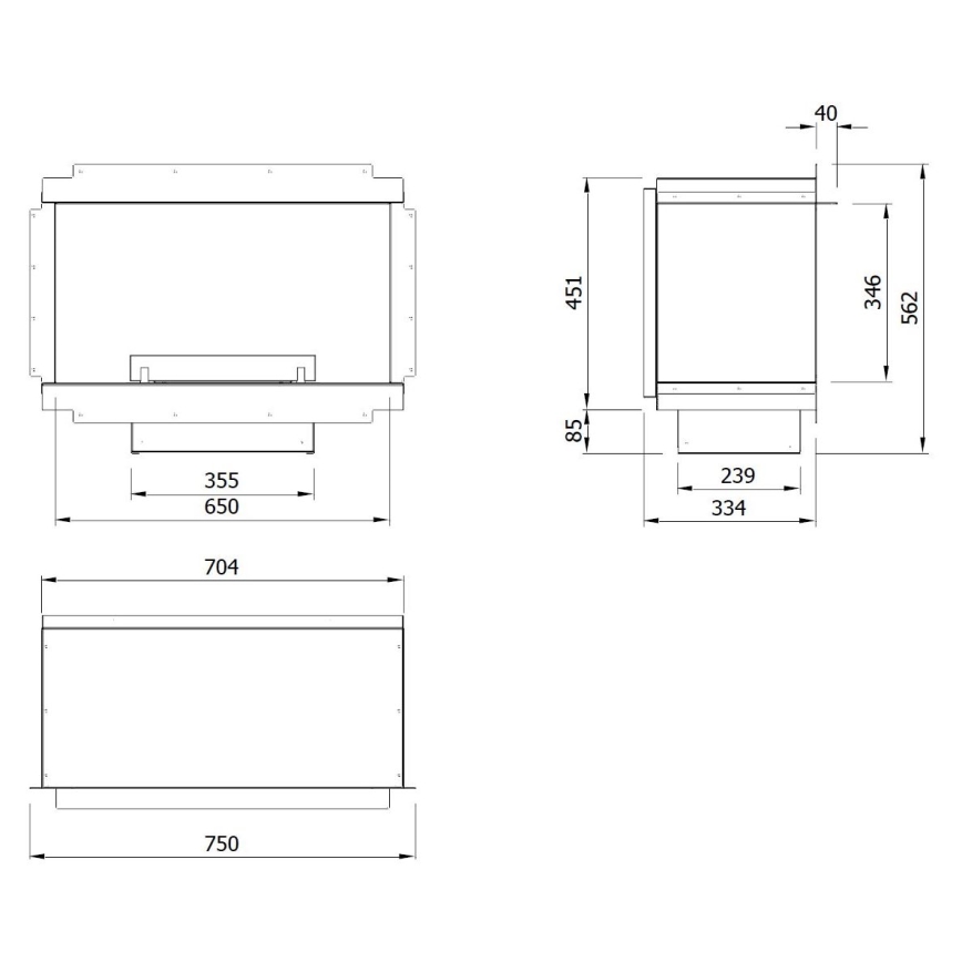 Planika - Įmontuojamas universalus BIO židinys su nuotolinio valdymo pultu 56,2x75 cm 2,5kW/230V