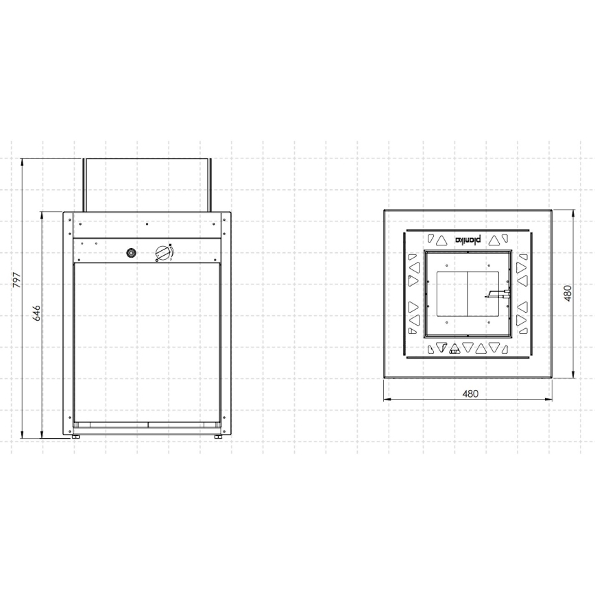 Planika - Lauko dujos židinys 79,7x48 cm 10kW 1xAAA juoda + apsauginis dangtelis