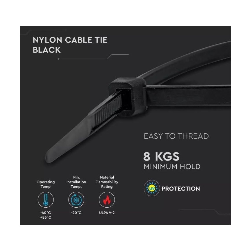 Plastikiniai užtraukiami dirželiai 2,5x100mm 100vnt juodas