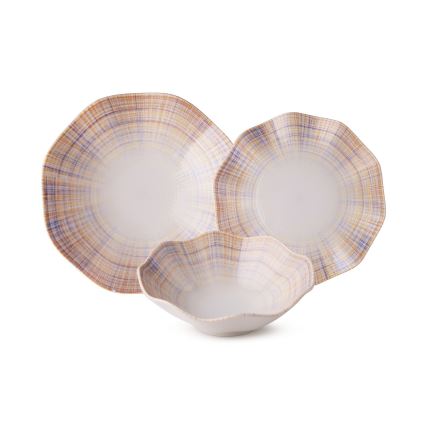 Porcelianinis 24 dalių indų rinkinys — oranžinė/mėlyna