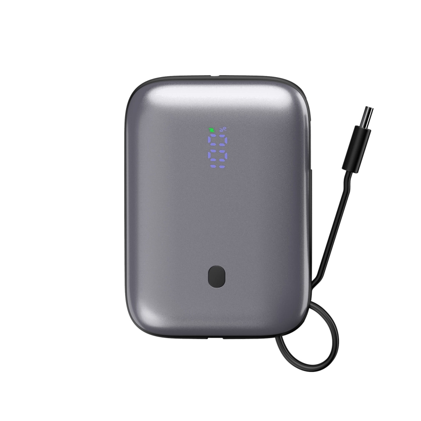 Power Bank 10000 mAh 20W Power Delivery Kompaktiškas su integruotu 1 m ilgio susukamu USB-C kabeliu juodas