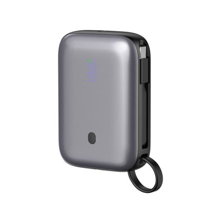 Power Bank 10000 mAh 20W Power Delivery Kompaktiškas su integruotu 1 m ilgio susukamu USB-C kabeliu juodas