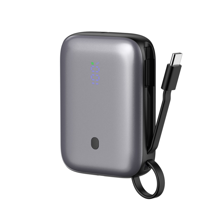 Power Bank 10000 mAh 20W Power Delivery Kompaktiškas su integruotu 1 m ilgio susukamu USB-C kabeliu juodas