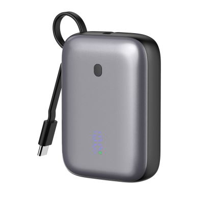 Power Bank 10000 mAh 20W Power Delivery Kompaktiškas su integruotu 1 m ilgio susukamu USB-C kabeliu juodas