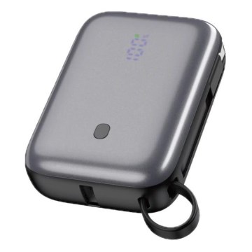 Power Bank 10000 mAh 20W Power Delivery Kompaktiškas su integruotu 1 m ilgio susukamu USB-C kabeliu juodas