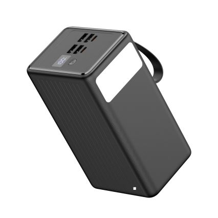 Power Bank 70000 mAh 20W Power Delivery 4xUSB-A + 2xUSB-C su LED žibintuvėliu ir 1 m ilgio USB-C kabeliu, juoda spalva