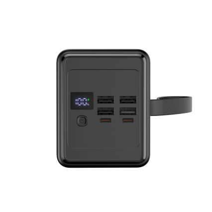 Power Bank 70000 mAh 20W Power Delivery 4xUSB-A + 2xUSB-C su LED žibintuvėliu ir 1 m ilgio USB-C kabeliu, juoda spalva