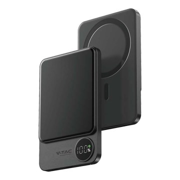 Power Bank su ekranu ir belaidžiu įkrovimu Power Delivery 5000mAh/20W/5V juoda