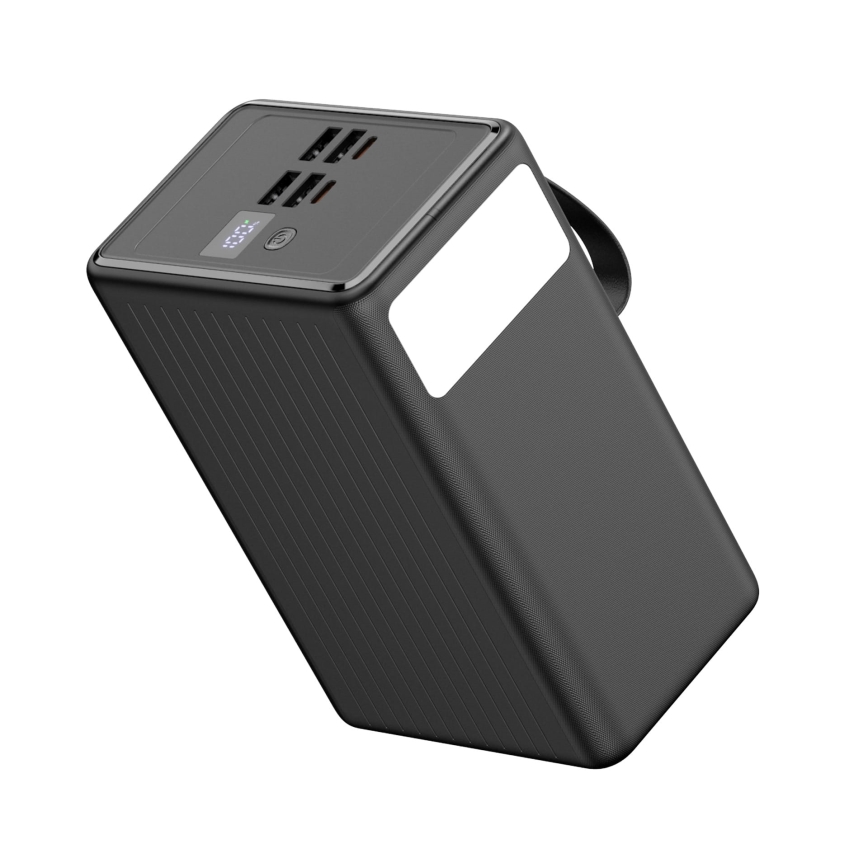 Powerbankas 80 000 mAh, 65 W Power Delivery, 4x USB-A + 2x USB-C su LED žibintu ir 1 m USB-C kabeliu, juodas