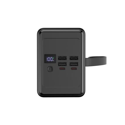 Powerbankas 80 000 mAh, 65 W Power Delivery, 4x USB-A + 2x USB-C su LED žibintu ir 1 m USB-C kabeliu, juodas