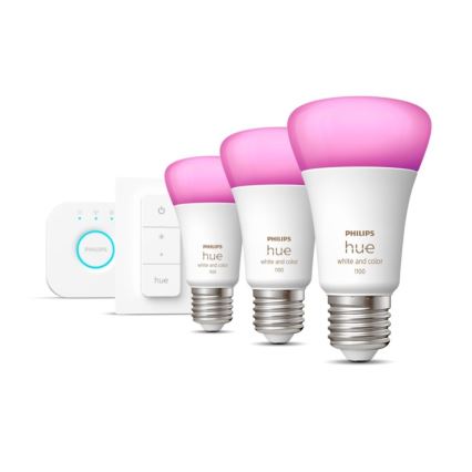 Pradinis paketas Philips Hue WHITE AND COLOR AMBIANCE 3xE27/9W 2000-6500K + sujungimo įrenginys