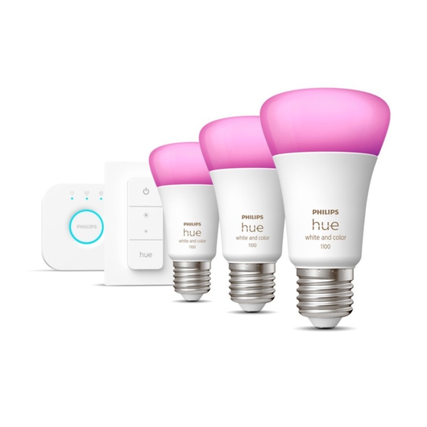 Pradinis paketas Philips Hue WHITE AND COLOR AMBIANCE 3xE27/9W 2000-6500K + sujungimo įrenginys