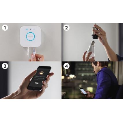 Pradinis Philips Hue STARTER KIT WHITE rinkinys 3xE27/9W 2700K + Hue Bridge ir šviesos reguliatorius