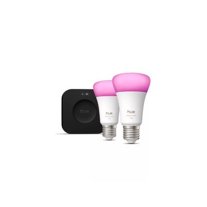 Pradinis Philips Hue WHITE AND COLOR AMBIANCE rinkinys 2xE27/8,1W 1000-20000K + Hue bridge