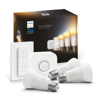 Pradinis Philips Hue White Ambiance rinkinys 3xE27/11W 2200-6500K + Hue Bridge ir dimmerio jungiklis