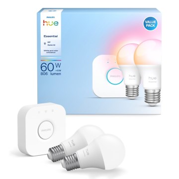 Pradinis Philips Hue White And Color Ambiance Essential rinkinys 2xE27/8W/230V 2200-6500K + prijungimo įrenginys