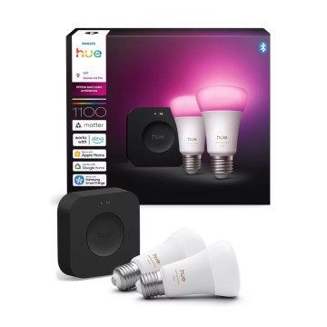 Pradinis Philips Hue WHITE AND COLOR AMBIANCE rinkinys 2xE27/8,1W 1000-20000K + Hue bridge