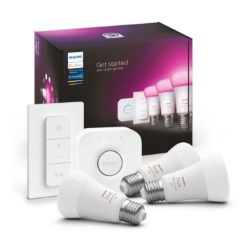 Pradinis Philips Hue WHITE AND COLOR AMBIANCE rinkinys 3xE27/9W 2000-6500K + Hue Bridge ir šviesos reguliatorius