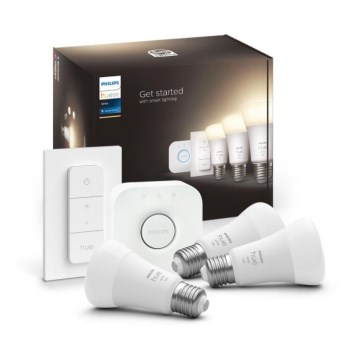 Pradinis Philips Hue WHITE rinkinys 3xE27/9,5W 2700K + Hue Bridge ir šviesos reguliatorius