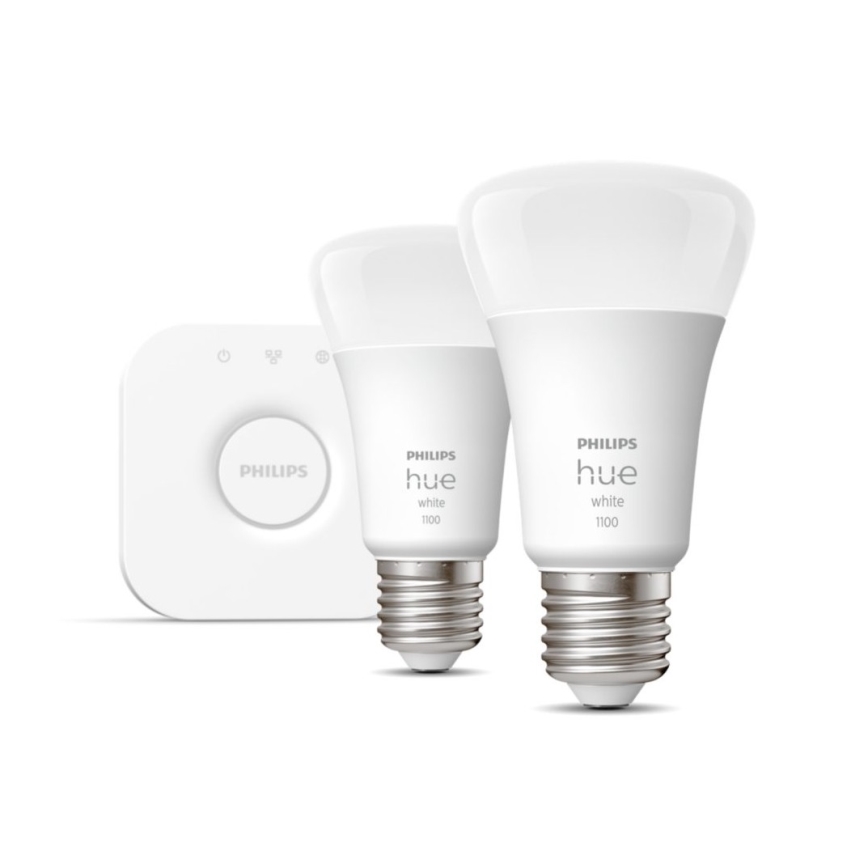 Pradinis rinkinys Philips Hue WHITE 2xE27/9,5W 2700K + Hue bridge