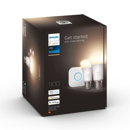 Pradinis rinkinys Philips Hue WHITE 2xE27/9,5W 2700K + Hue bridge