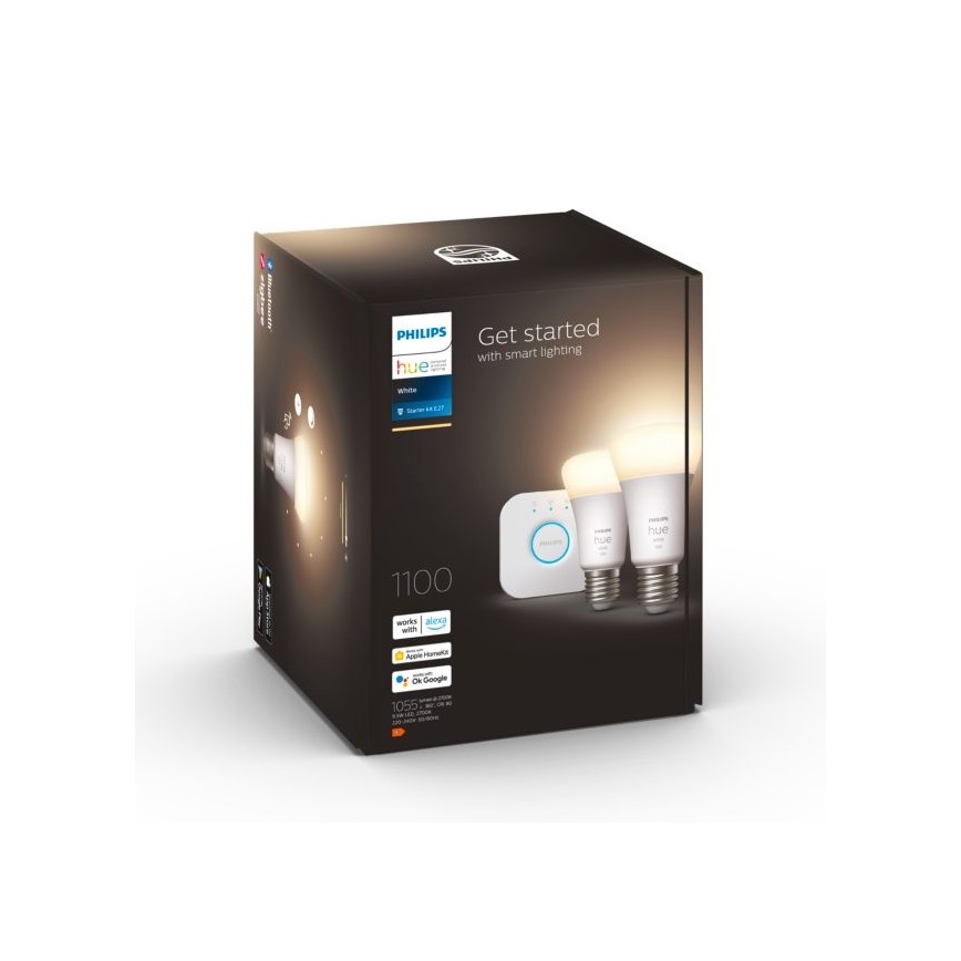 Pradinis rinkinys Philips Hue WHITE 2xE27/9,5W 2700K + Hue bridge