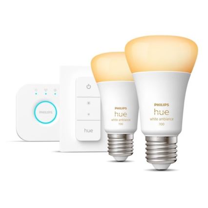 Philips Hue WHITE AMBIANCE pradinis komplektas 2xE27/8W/230V + Hue Bridge ir dimerio jungiklis