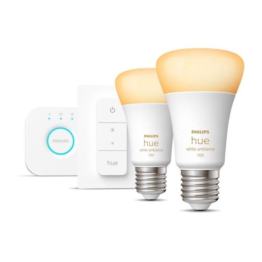 Philips Hue WHITE AMBIANCE pradinis komplektas 2xE27/8W/230V + Hue Bridge ir dimerio jungiklis