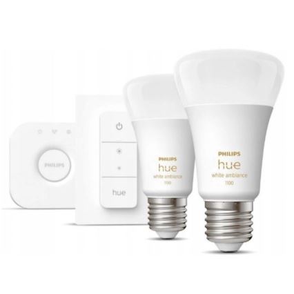 Philips Hue WHITE AMBIANCE pradinis komplektas 2xE27/8W/230V + Hue Bridge ir dimerio jungiklis