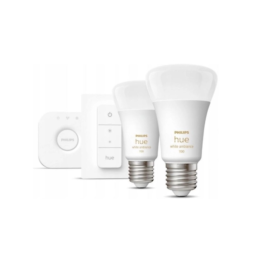 Philips Hue WHITE AMBIANCE pradinis komplektas 2xE27/8W/230V + Hue Bridge ir dimerio jungiklis