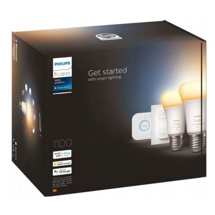 Philips Hue WHITE AMBIANCE pradinis komplektas 2xE27/8W/230V + Hue Bridge ir dimerio jungiklis