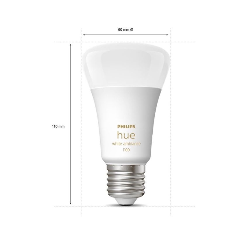 Philips Hue WHITE AMBIANCE pradinis komplektas 2xE27/8W/230V + Hue Bridge ir dimerio jungiklis