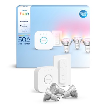 Pradinis rinkinys Philips Hue White And Color Ambiance Essential 3xGU10/4,7W/230V 2200-6500K + Hue bridge