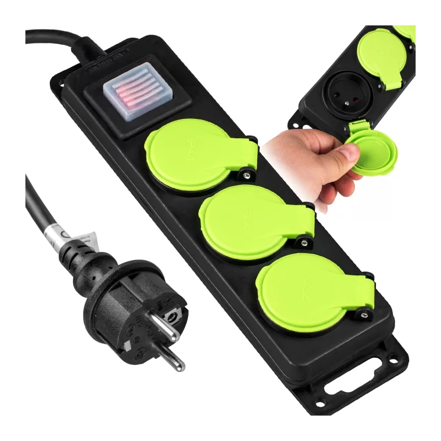 Prailginimo kabelis su jungikliu, 3 lizdai, 10 m, IP44