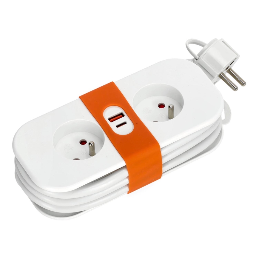 Prailginimo laidas 2Z + 2xUSB 1,4 m balta