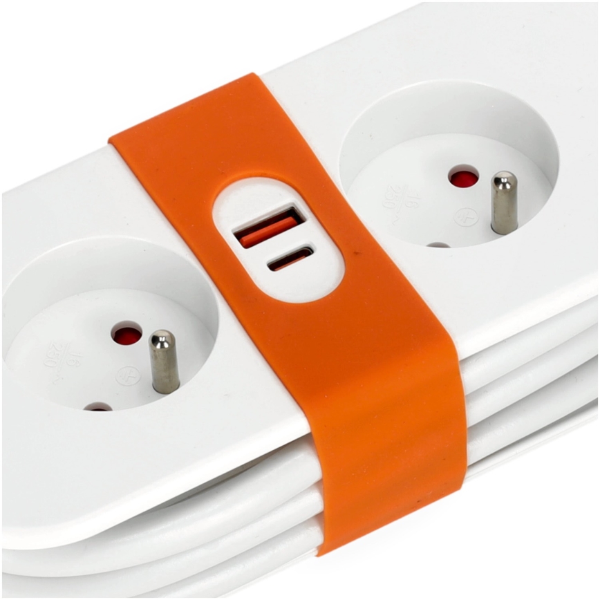 Prailginimo laidas 2Z + 2xUSB 1,4 m balta