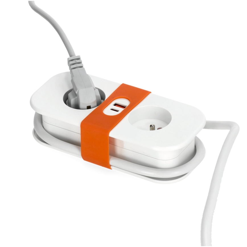 Prailginimo laidas 2Z + 2xUSB 1,4 m balta