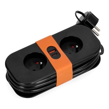 Prailginimo laidas 2Z + 2xUSB 1,4 m juoda