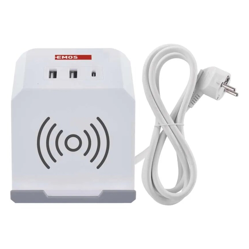 Prailginimo laidas kubas su belaidžiu įkrovimu QI 2Z +2xUSB-A+1xUSB-C 2m balta