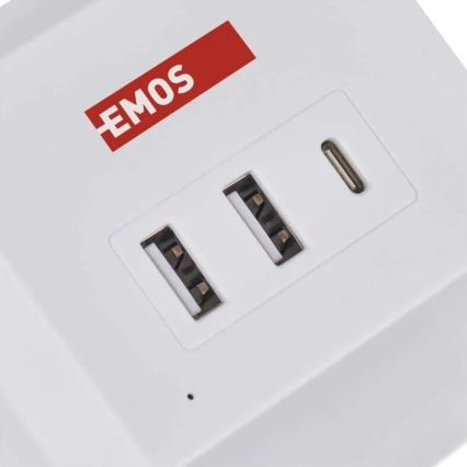 Prailginimo laidas kubas su belaidžiu įkrovimu QI 2Z +2xUSB-A+1xUSB-C 2m balta