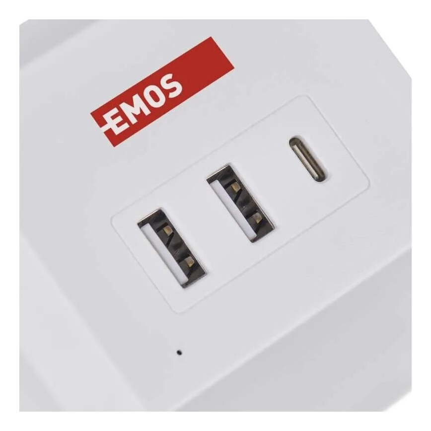 Prailginimo laidas kubas su belaidžiu įkrovimu QI 2Z +2xUSB-A+1xUSB-C 2m balta