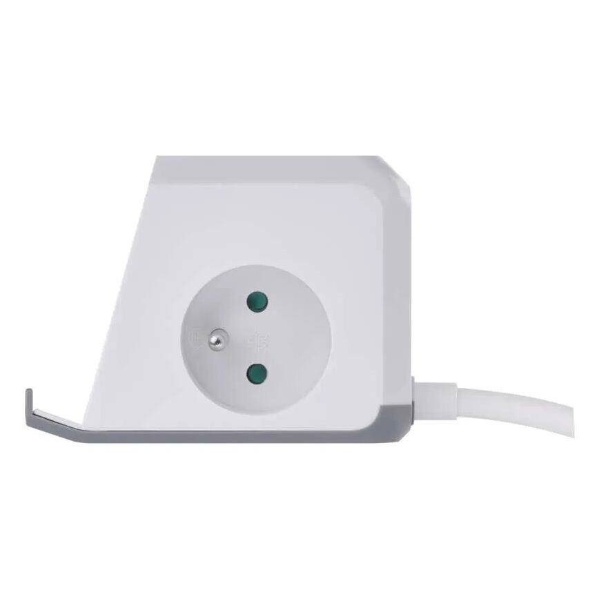 Prailginimo laidas kubas su belaidžiu įkrovimu QI 2Z +2xUSB-A+1xUSB-C 2m balta