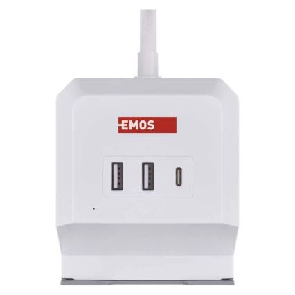 Prailginimo laidas kubas su belaidžiu įkrovimu QI 2Z +2xUSB-A+1xUSB-C 2m balta