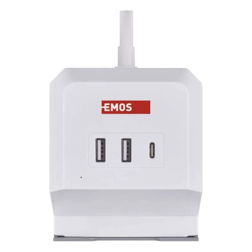 Prailginimo laidas kubas su belaidžiu įkrovimu QI 2Z +2xUSB-A+1xUSB-C 2m balta