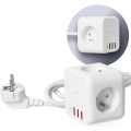 Prailginimo laidas kubas su jungikliu LINEA 3x230V + 4xUSB A/C balta