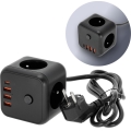 Prailginimo laidas kubas su jungikliu LINEA 3x230V + 4xUSB A/C juoda